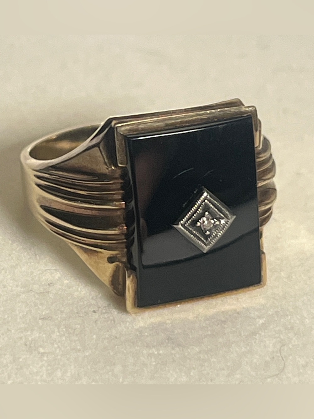 Estate Men’s Ring  | 10k Gold, Onyx & Diamond | Davidson & Son’s | Size 12 1/4